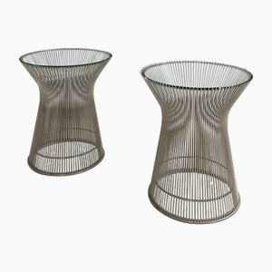 Modern Italian Steel and Crystal Side Tables attributed to Warren Platner for Knoll, 1966, Set of 2