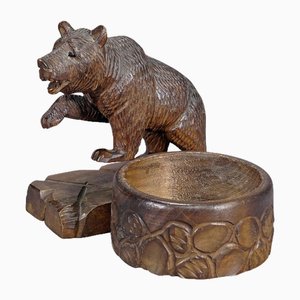 Wooden Carved Black Forest Bear with Bowl, 1920s