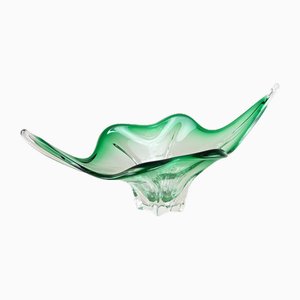 Mid-Century Modern Murano Glass Bowl in Green & Clear Tones, Italy, 1960s
