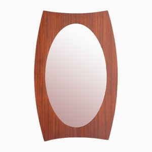 Mid-Century Modernist Wood Oval Wall Mirror in the style of G. Frattini, Italy, 1960s