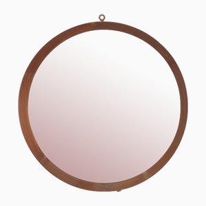 Mid-Century Round Wood Wall Mirror, Italy, 1960s