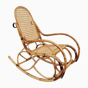 Rocking Chair Mid-Century en Bambou et Rotin attribué à Franco Albini, Italie, 1960s