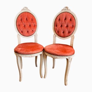 Rosa Samtstühle aus Holz, 2er Set