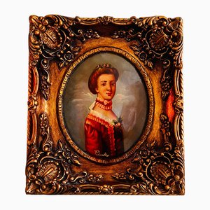 Ritratto di Dama con rose, dipinto su legno, con cornice