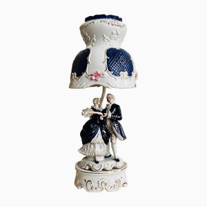 Lampada da tavolo vintage blu cobalto in porcellana