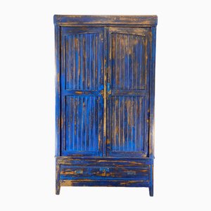 Antique Rustic Indigo Blue Pine Wardrobe