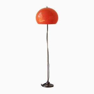 Lámpara de pie Mushroom con pantalla ajustable en naranja, años 70