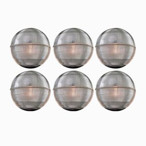 Lámparas colgantes modernistas de vidrio Holophane, Francia, años 70. Juego de 6