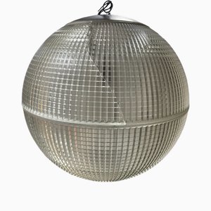 Lampada modernista a sfera in vetro olografico, Francia, anni '70
