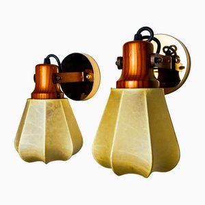 Articulated Cocoon Wall Lights in Resin and Pine, 1970, Set of 2