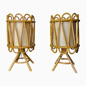 Lampes de Bureau en Rotin, 1960, Set de 2