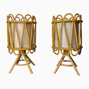 Rattan Table Lamps, 1960, Set of 2