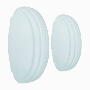 Oval Sconces in White Satin Glass from Peill & Putzler, 1980s, Set of 2