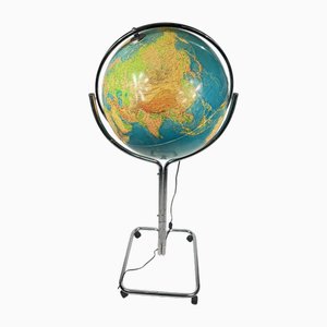 Globo terráqueo italiano vintage grande con pedestal de metal, 1986