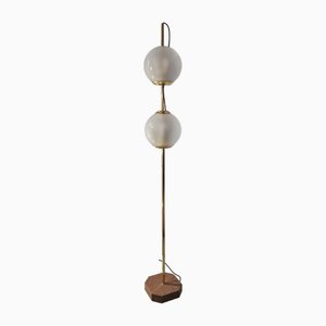 Brass Model Double Ball LTE10 Floor Lamp with Beige Base by Luigi Caccia Dominioni for Azucena, 1990s