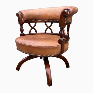 Antique Edwardian Mahogany and Leather Desk Chair, 1900