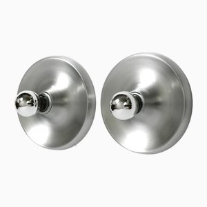 Space Age Pop Art Round Aluminum Ceiling or Wall Lamps, 1960s, Set of 2