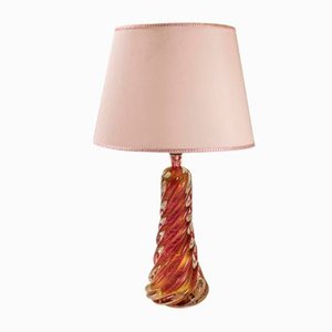 Spiral Shaped Table Lamp in Pink-Colored Murano Glass, Italy, 1950s
