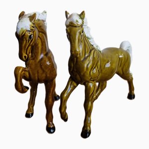 Ceramic Olive Green Horses from CM Inc Chadwick, Japan, 1960s, Set of 2