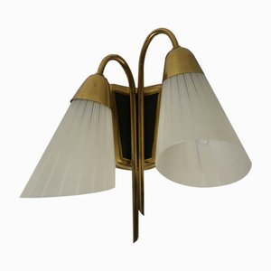 Zweiflammige Wandlampe mit Goldrand, 1950er