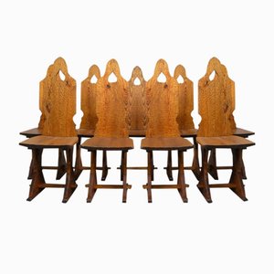Vintage French Pine Chairs, 1970, Set of 9