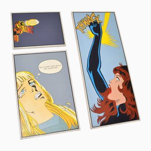 Comic Strip Triptych of Black Widow, 1970, Oil on Canvases, Set of 3