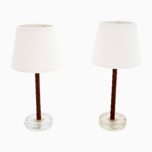 Vintage Swedish Leather Bound Table Lamps, 1970s, Set of 2