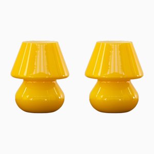 Gelbe Italienische Vintage Mushroom Tischlampen aus Muranoglas, 2er Set