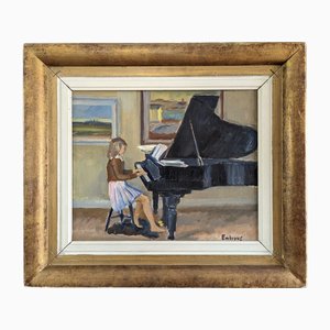 El joven pianista, años 60, pintura al óleo, enmarcado