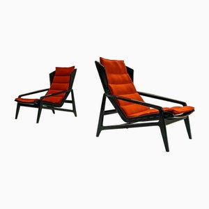 Modell 811 Sessel aus gebeiztem Nussholz mit Bezug aus Kvadrat Stoff von Gio Ponti, 2er Set