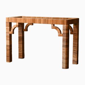 Console in Rattan with Glass Shelf from Vivai Del Sud, Italy, 1970