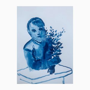 Hanna Ilczyszyn, Girl with Flowers, Watercolour, 2023