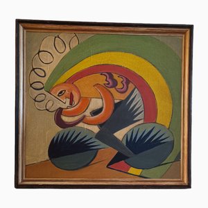 Fortunato Depero, Ciclista futurista, 1925, Dipinto ad olio