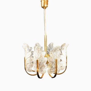 Vintage 8-Leaf Murano Glass Chandelier attributed to Carl Fagerlund for Orrefors, Sweden
