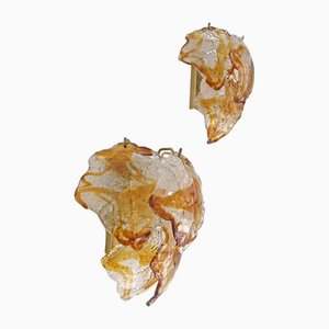 Murano Leaf Sconces from Mazzega, Italy, 1970s, Set of 2