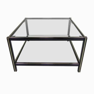Hollywood Regency Coffee Table with 2 Faceted Glass Plates, 1970s