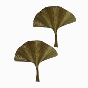 Fan Leaf Motif Gold Metal Wall Sconces by Simoeng, Set of 2