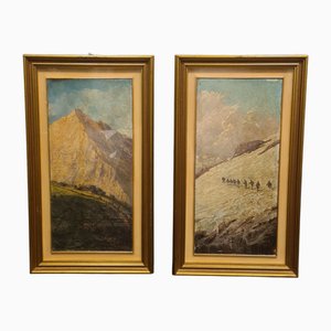 Mountain Landscapes, 20th Century, Oil Paintings, Framed, Set of 2