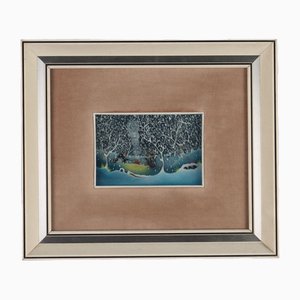 Mario Previ, Naive Scene, Oil on Glass, Framed