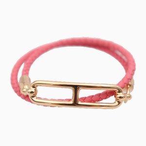 Luli Double Tour Bracelet in Leather & Rose Azalee from Hermes