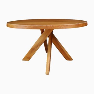 T21C Sfax Round Dining Table in Elm from Pierre Chapo, France, 1969