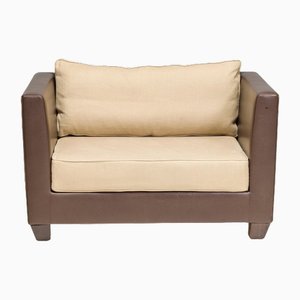 Brown Leather & Fabric Loveseat Sofa by Philippe Hurel, 2000s