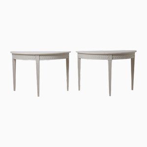 Antique Swedish Gustavian Style Demi Lune Console Tables, Set of 2
