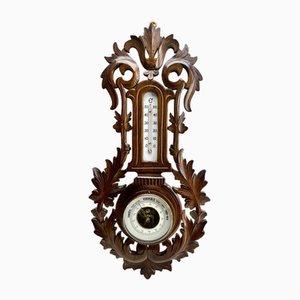 Large Art Nouveau Style Wall-Mounted Weather Station in Carved Walnut, Belgium, 1910