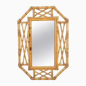Mid-Century Bamboo and Rattan Wall Mirror in the style of Vivai Del Sud, Italy, 1970s