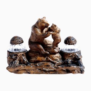 19th Century Hand Carved Black Forest Bears Inkstand