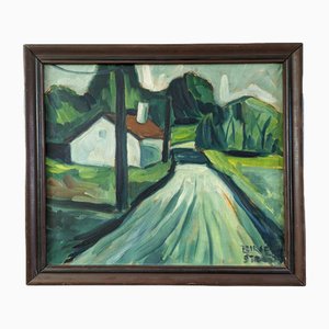Journey to Home, Oil Painting, 1950s, Framed