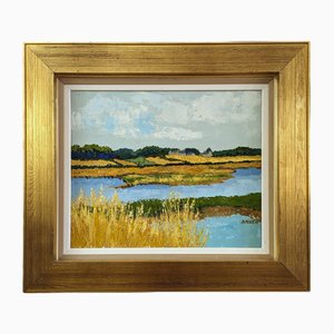 Golden Lake, Oil Painting, 1950s, Framed
