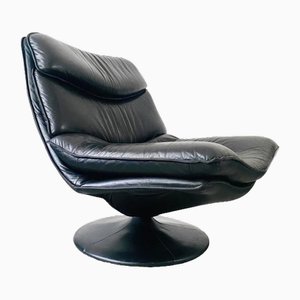 Vintage Italian Leather Lounge Swivel Chair from Artifort, 1980s