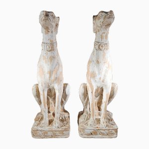 Italian Decorative Wood Carved Greyhounds Statues, 1950